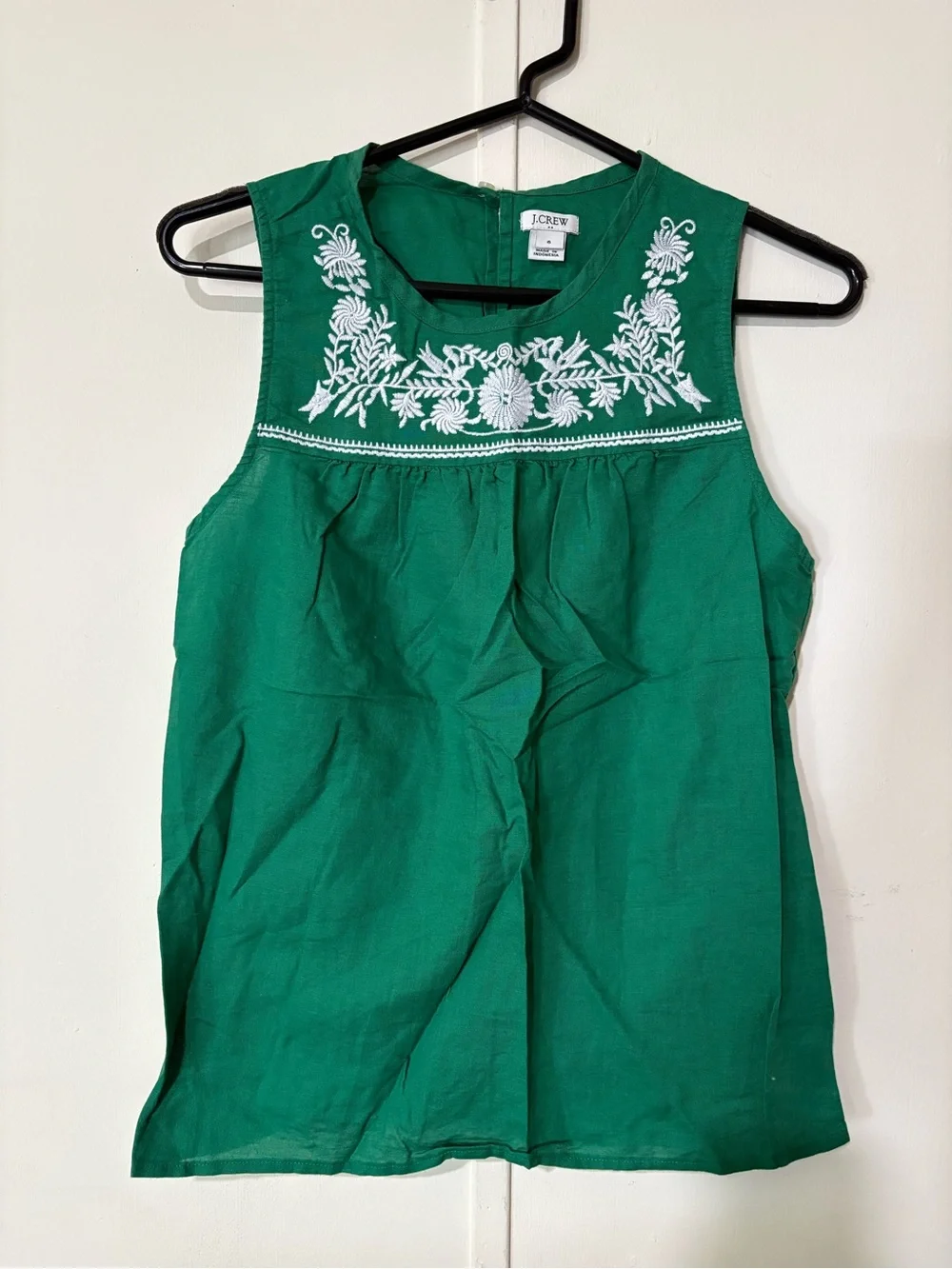 J. Crew Emerald Green Sleeveless Embroidered Yoke Camisole